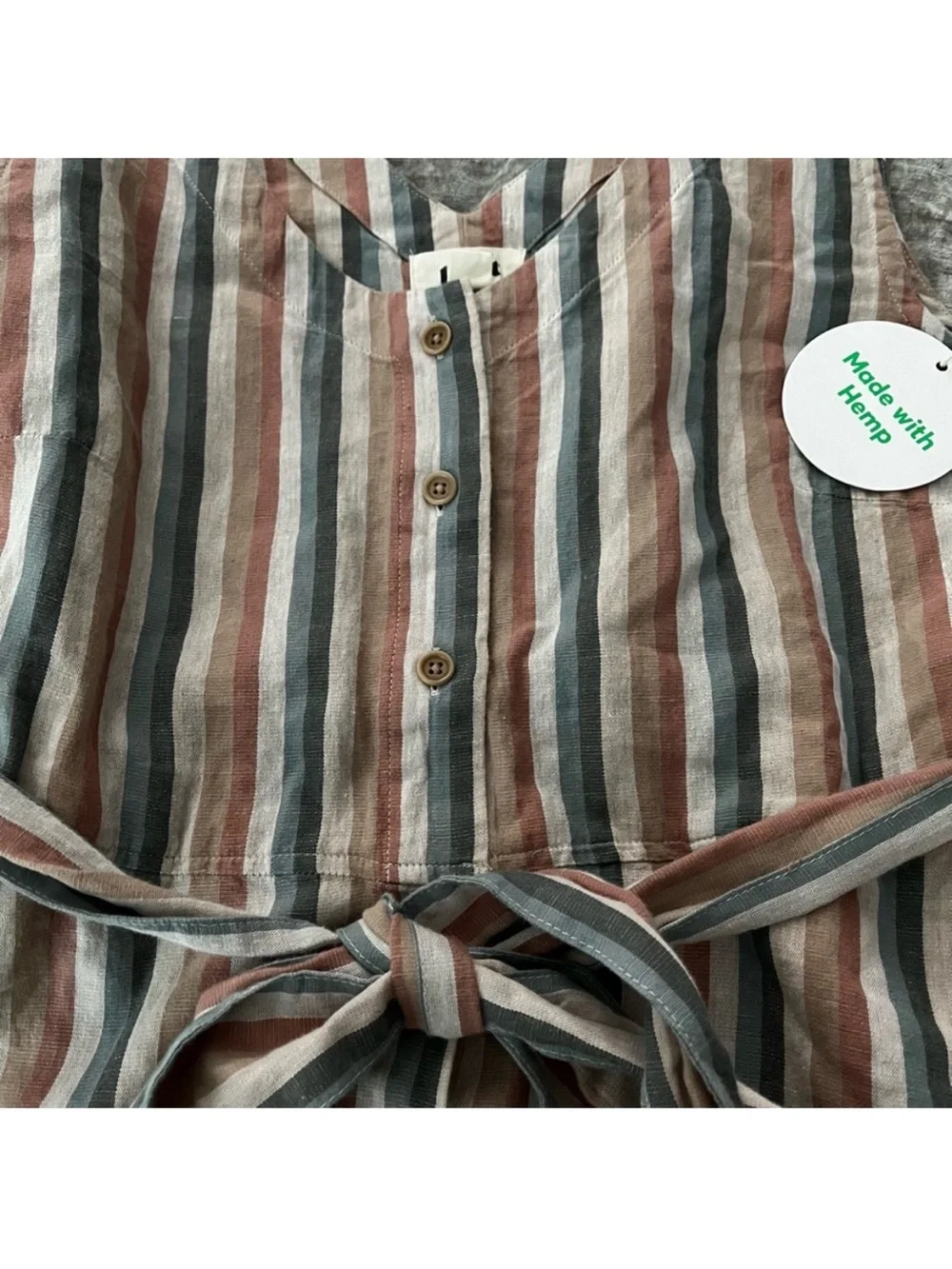 NWT Pact Stucco Vertical Stripe Harbour Midi Dress Sz M Cotton Linen Blend - Picture 10 of 12
